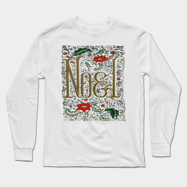 1980s Retro Floral typography Bohemian Christmas Joyeux Noel Long Sleeve T-Shirt by Tina